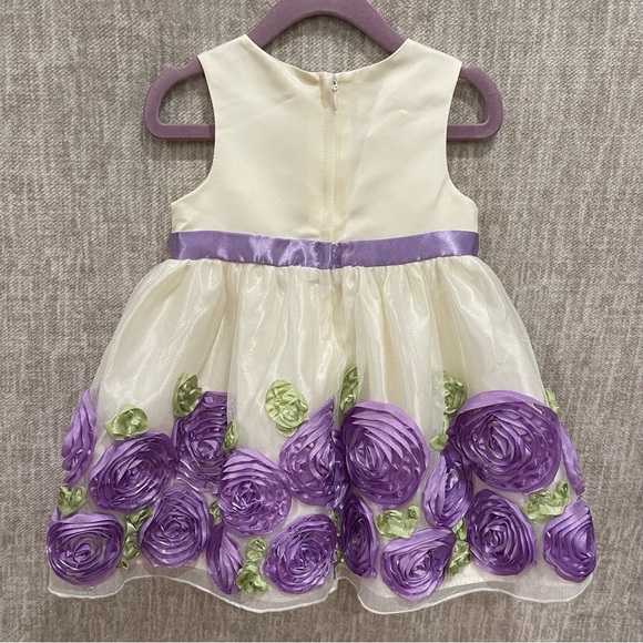 American Princess Ivory and Purple Rosette Dress with Cardigan - Picture 4 of 11